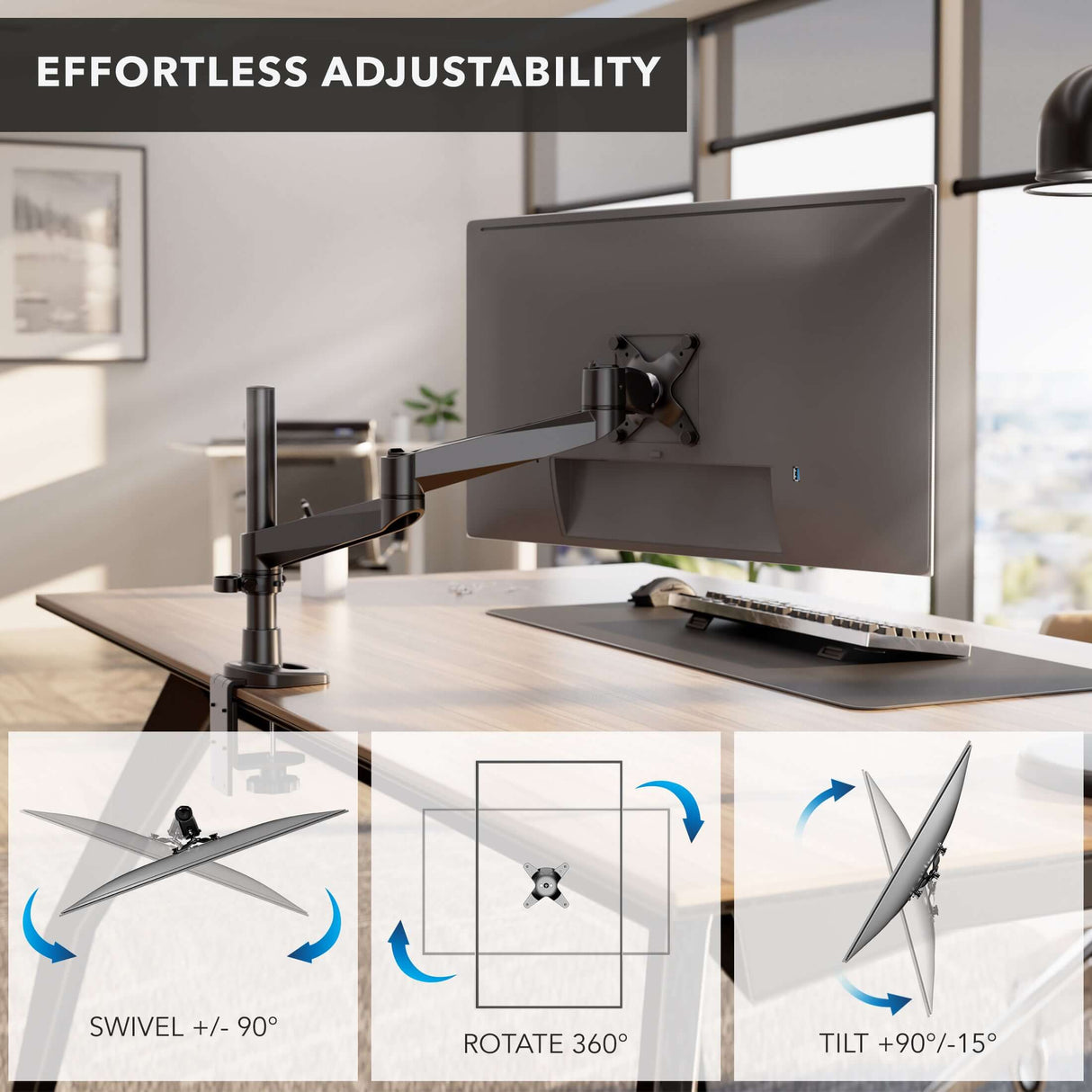 Full Motion Single Monitor Desk Mount Monitor Mount - Full Motion Single Monitor Desk Mount - Mount-It! -