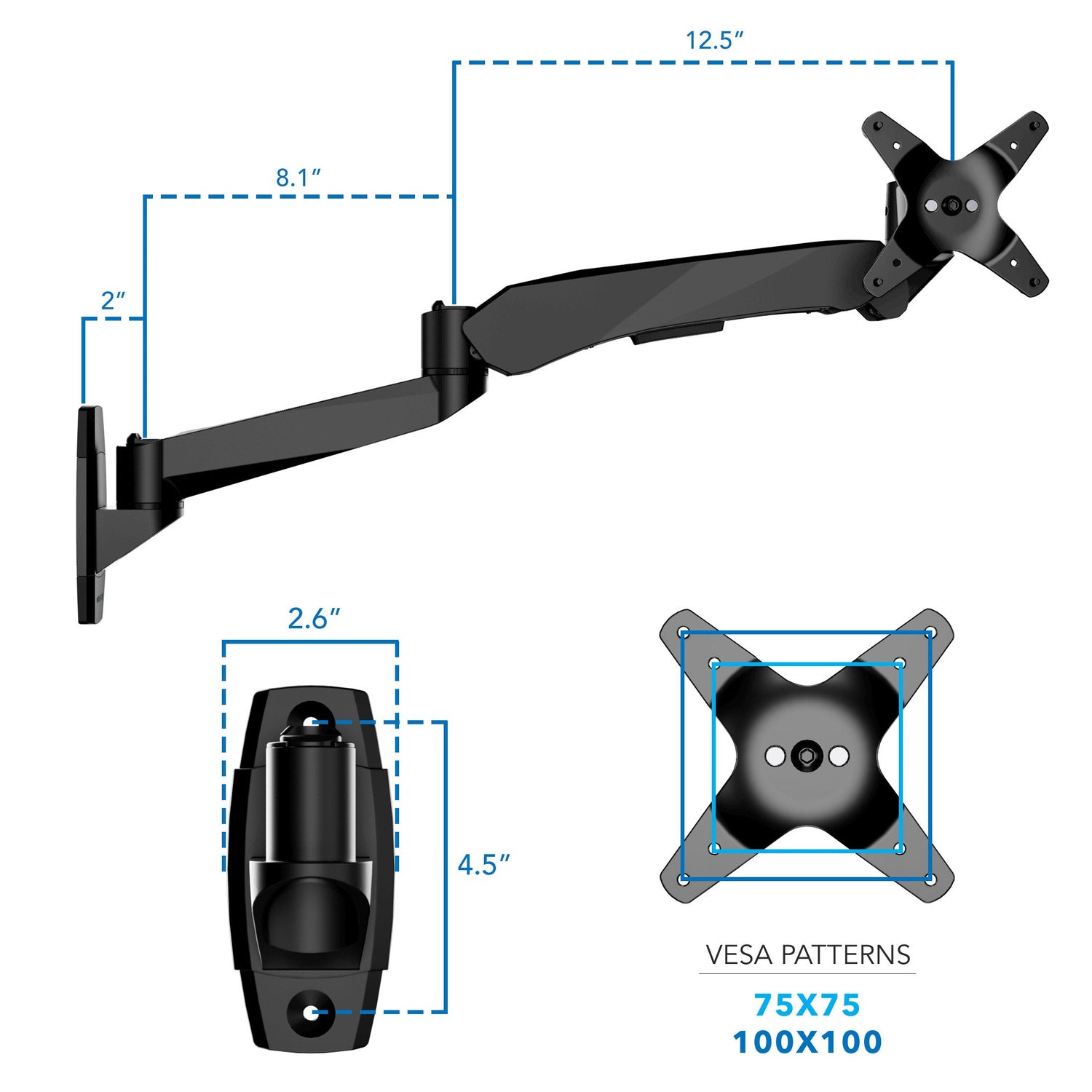 Monitor Mount - Full Motion Single Monitor Wall Mount with Gas Spring Arm - Mount-It! -