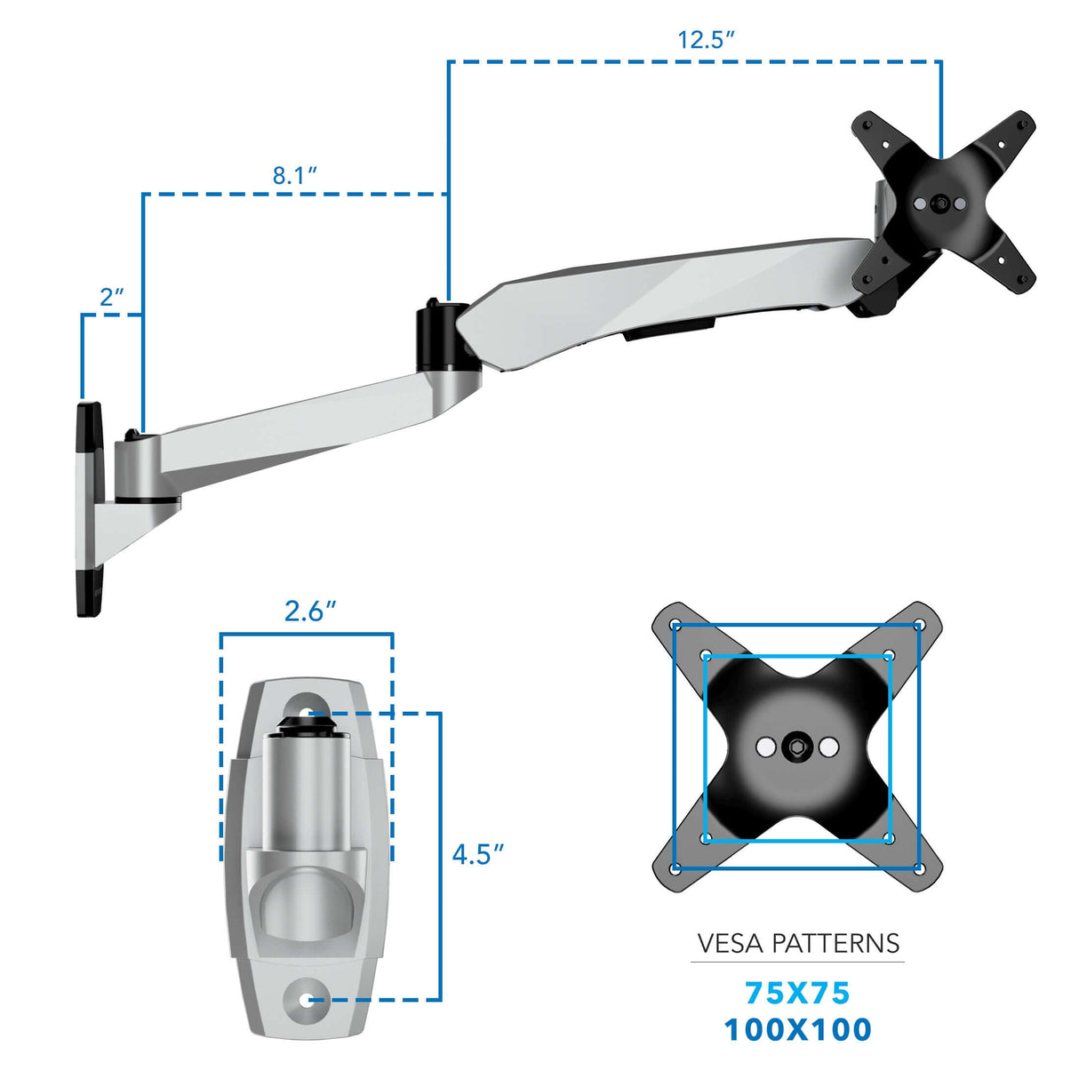 Full Motion Single Monitor Wall Mount with Gas Spring Arm Monitor Mount - Full Motion Single Monitor Wall Mount with Gas Spring Arm - Mount-It! -