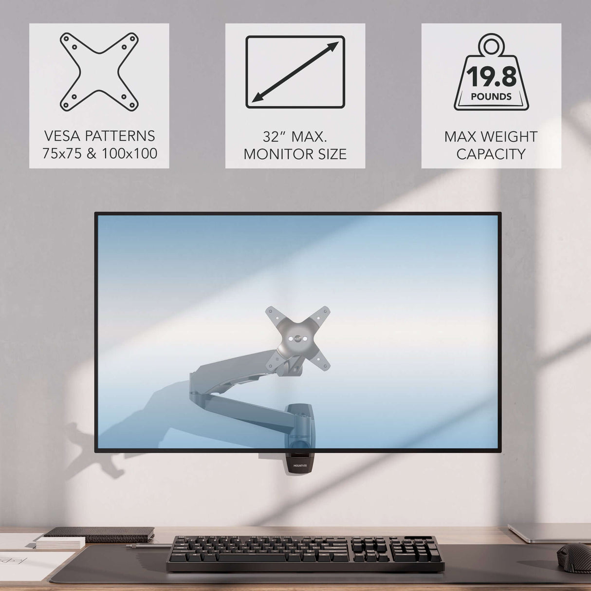 Full Motion Single Monitor Wall Mount with Gas Spring Arm Monitor Mount - Full Motion Single Monitor Wall Mount with Gas Spring Arm - Mount-It! -