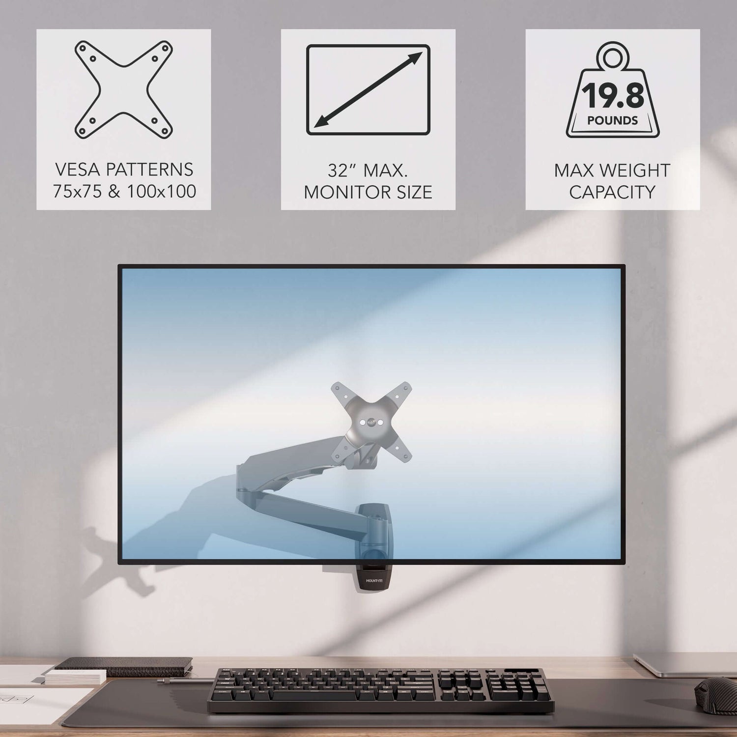 Monitor Mount - Full Motion Single Monitor Wall Mount with Gas Spring Arm - Mount-It! -