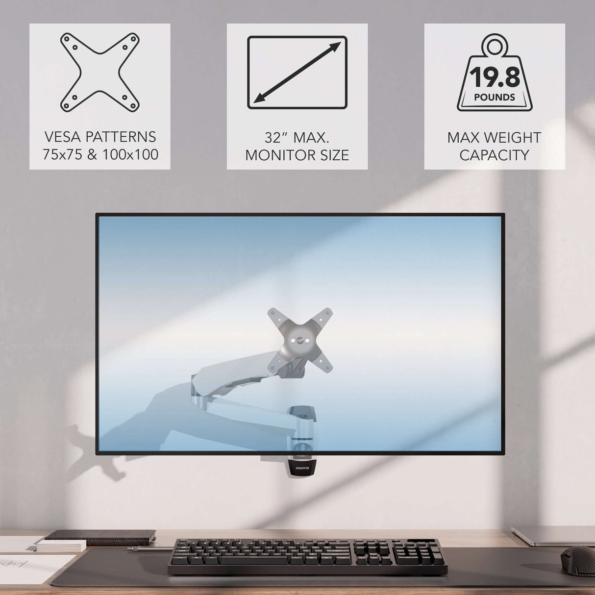 Monitor Mount - Full Motion Single Monitor Wall Mount with Gas Spring Arm - Mount-It! -