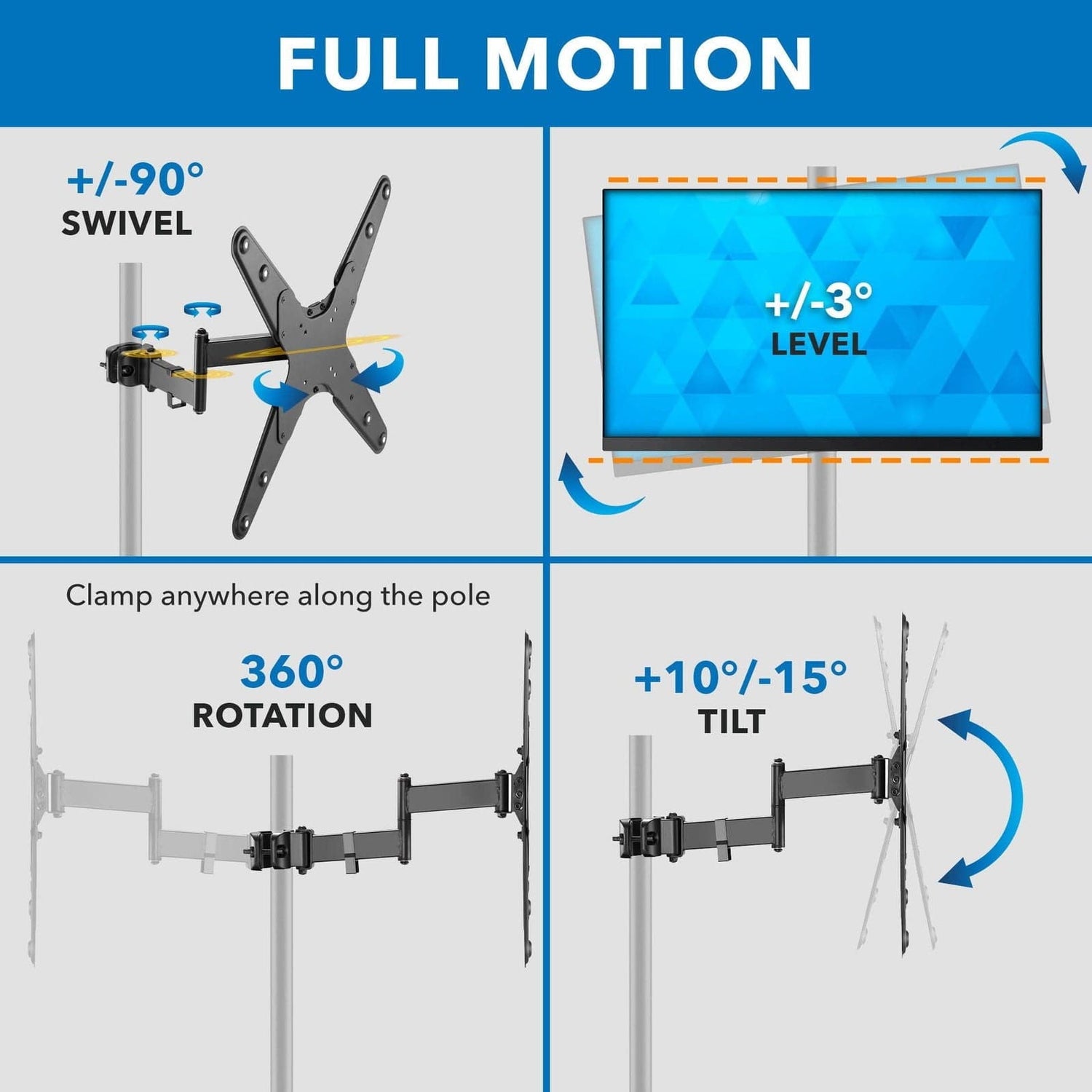 TV Mount - Full Motion TV Pole Mount - Mount-It! - MI-391XL