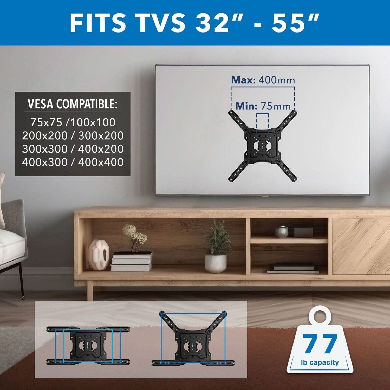 TV Mount - Full Motion TV Wall Mount - Mount-It! - MI-14002