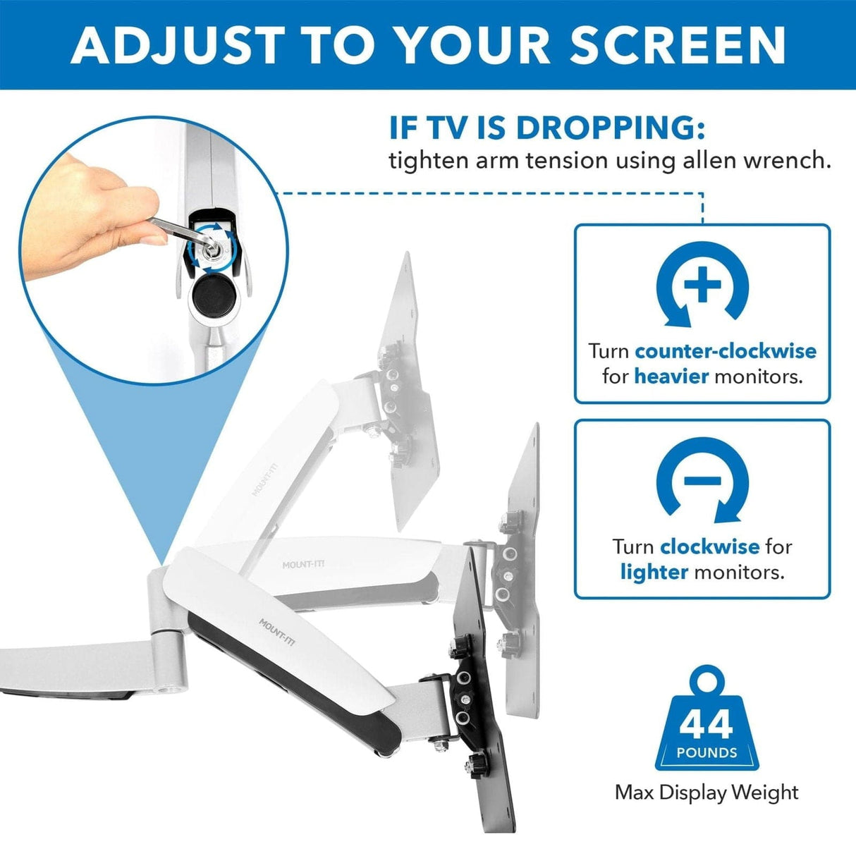 Full Motion TV Wall Mount w/ Gas Spring Arm TV Mount - Full Motion TV Wall Mount w/ Gas Spring Arm - Mount-It! - MI-442