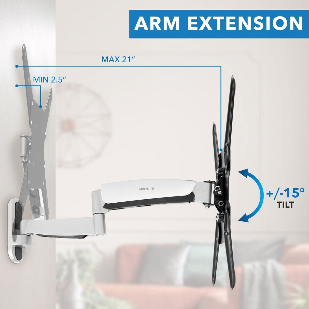 Full Motion TV Wall Mount w/ Gas Spring Arm TV Mount - Full Motion TV Wall Mount w/ Gas Spring Arm - Mount-It! - MI-442