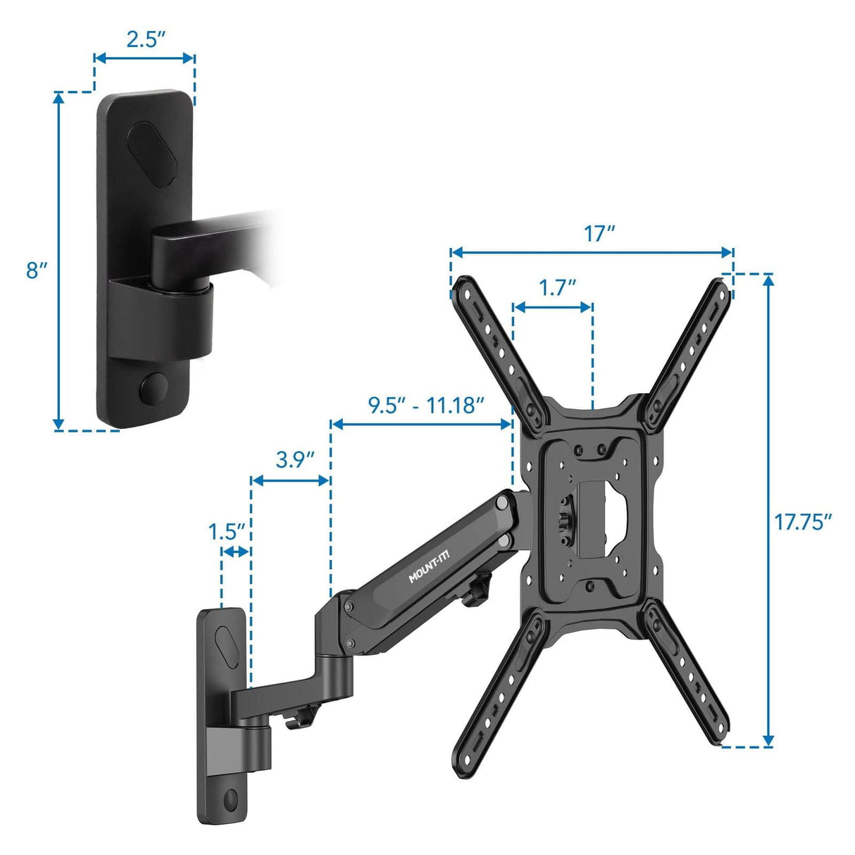 Full Motion TV Wall Mount with Gas Spring Arm TV Mount - Full Motion TV Wall Mount with Gas Spring Arm - Mount-It! - MI-444BLK