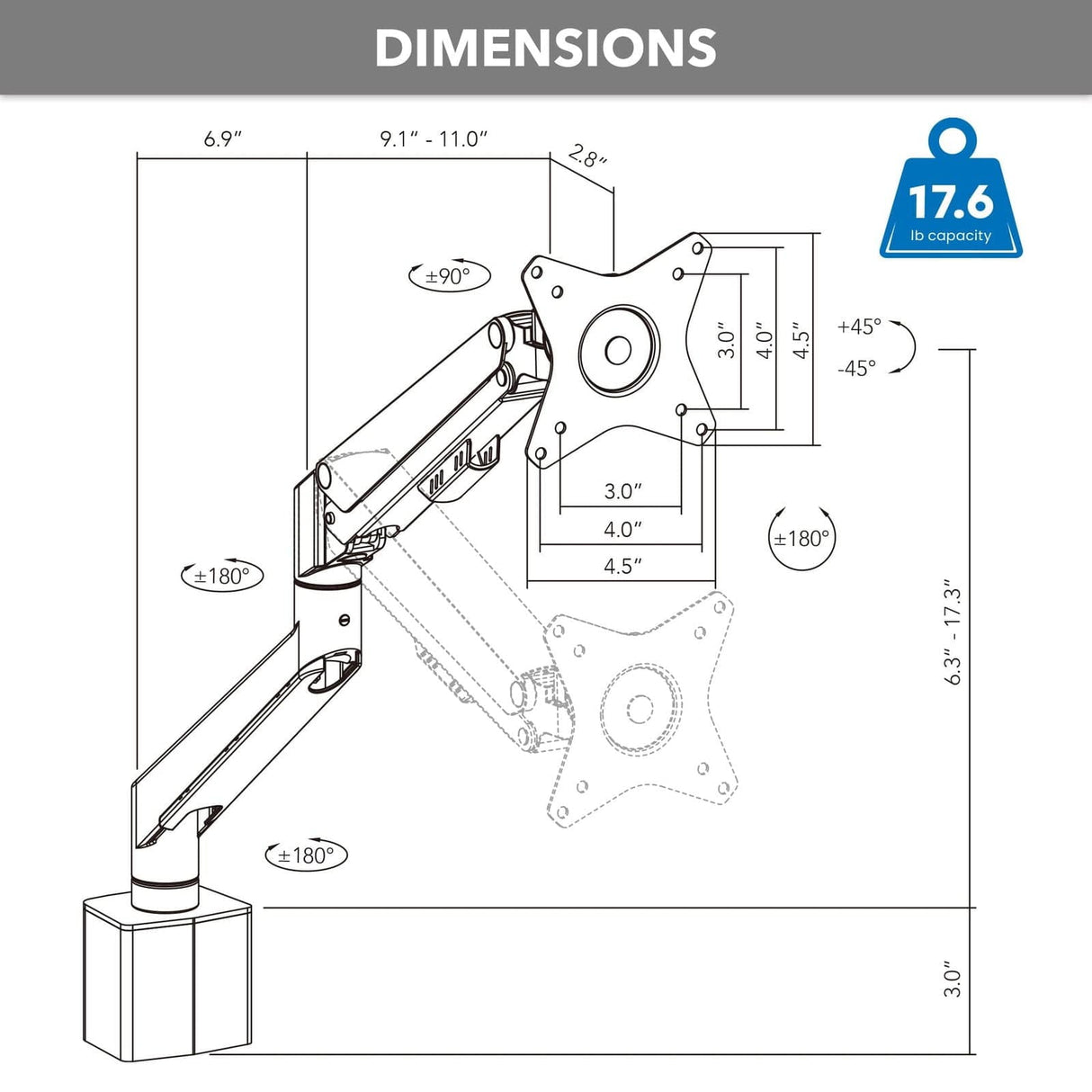 Gas Spring Monitor Arm for MedHub Mobile Workstations Monitor Mount - Gas Spring Monitor Arm for MedHub Mobile Workstations - Mount-It! - MI-16006