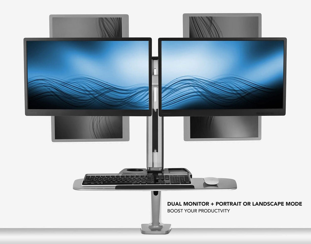 Grey Desk Converters - Dual Monitor Stand Up Workstation - Mount-It! - MI-7904