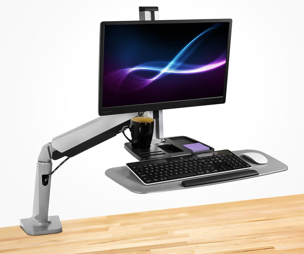 Single Monitor Adjustable Sit Stand Workstation Grey Desk Converters - Single Monitor Adjustable Sit Stand Workstation - Mount-It! - MI-7903