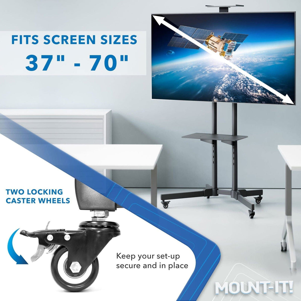 Height Adjustable Mobile TV Cart & Shelf TV Cart - Height Adjustable Mobile TV Cart & Shelf - Mount-It! - MI-876