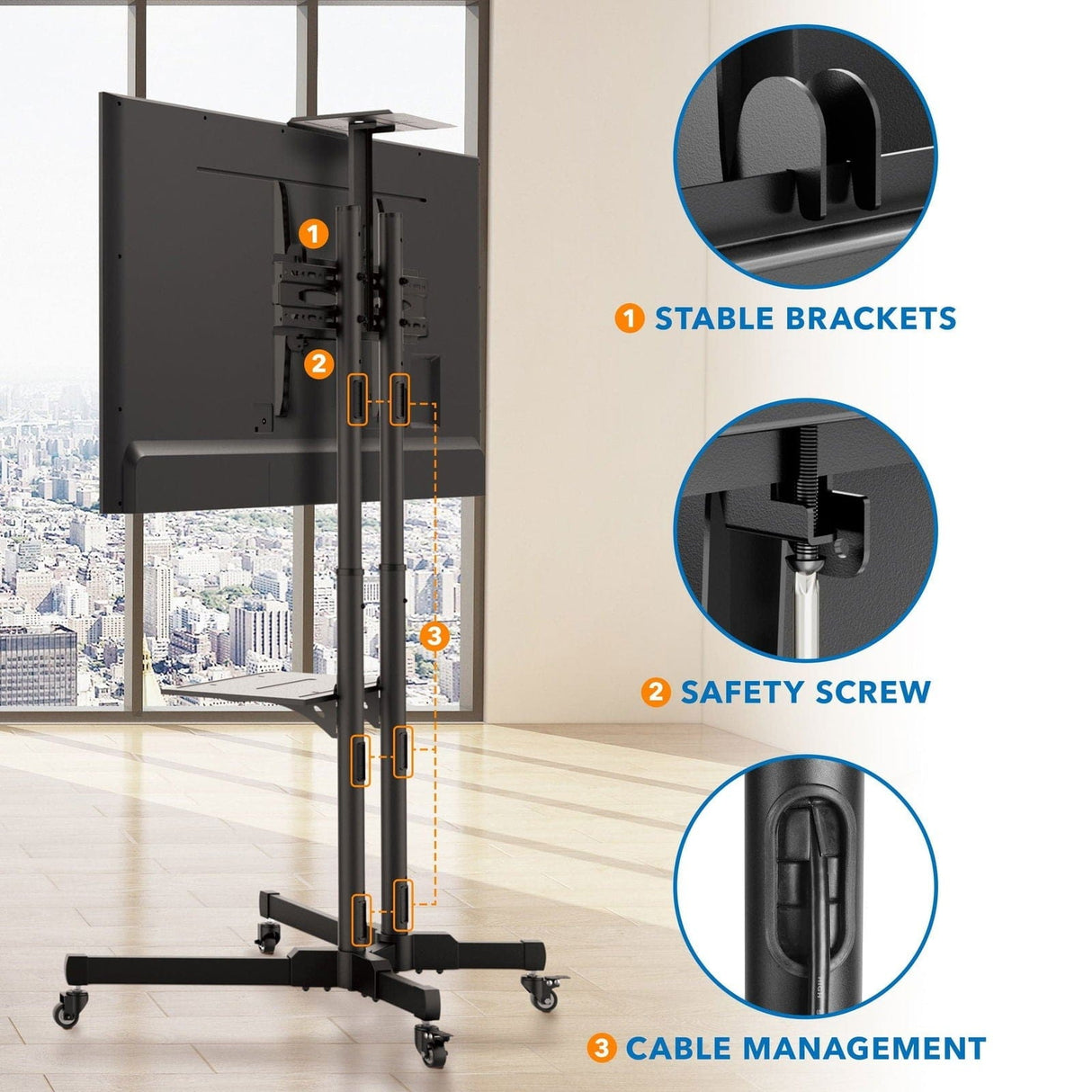 Height Adjustable Mobile TV Cart & Shelf TV Cart - Height Adjustable Mobile TV Cart & Shelf - Mount-It! - MI-876