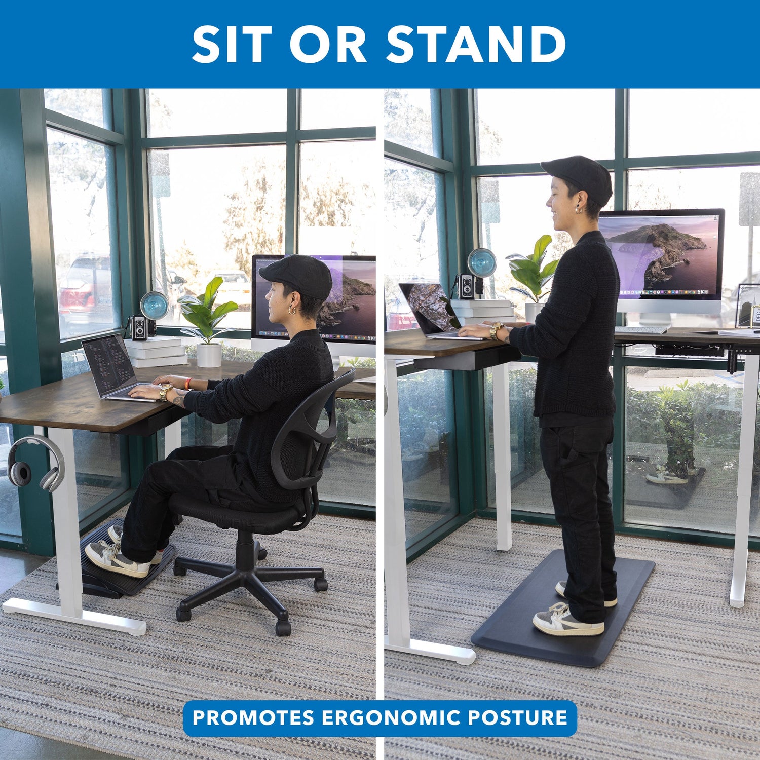 Standing Desk - Large Electric Height Adjustable Corner Standing Desk - Mount-It! -