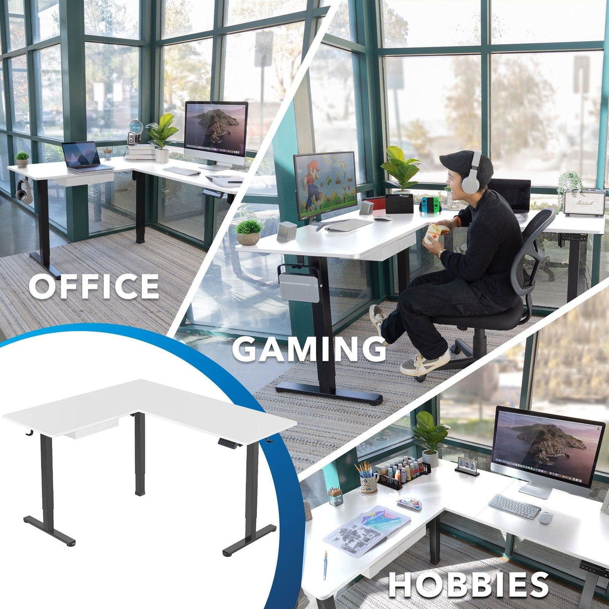 Large Electric Height Adjustable Corner Standing Desk Standing Desk - Large Electric Height Adjustable Corner Standing Desk - Mount-It! -