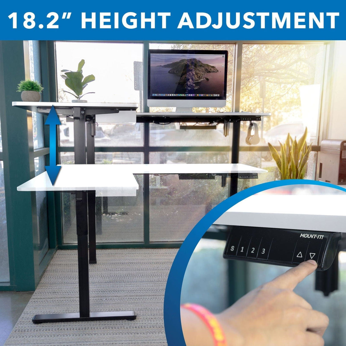 Large Electric Height Adjustable Corner Standing Desk Standing Desk - Large Electric Height Adjustable Corner Standing Desk - Mount-It! -