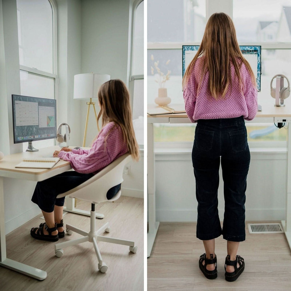 Maple Standing Desk - Compact Height Adjustable Sit-Stand Desk with Drawer - Mount-It! - MI-15004