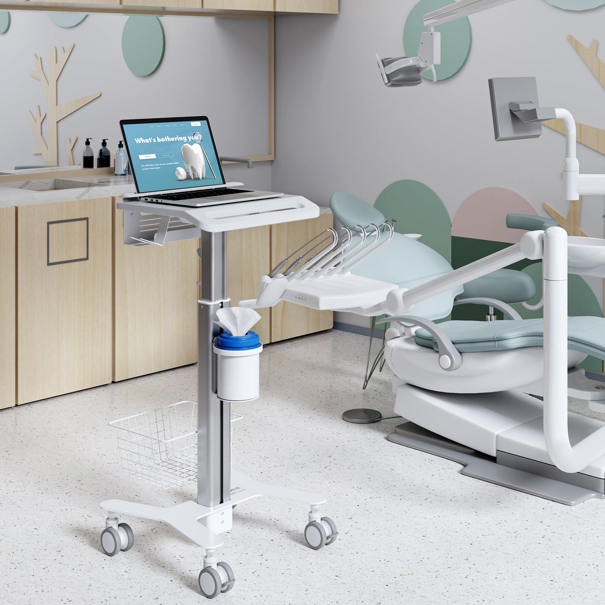 MedHub Height Adjustable Laptop Cart with Security Bar Mobile Standing Desk - MedHub Height Adjustable Laptop Cart with Security Bar - Mount-It! - MI-16030