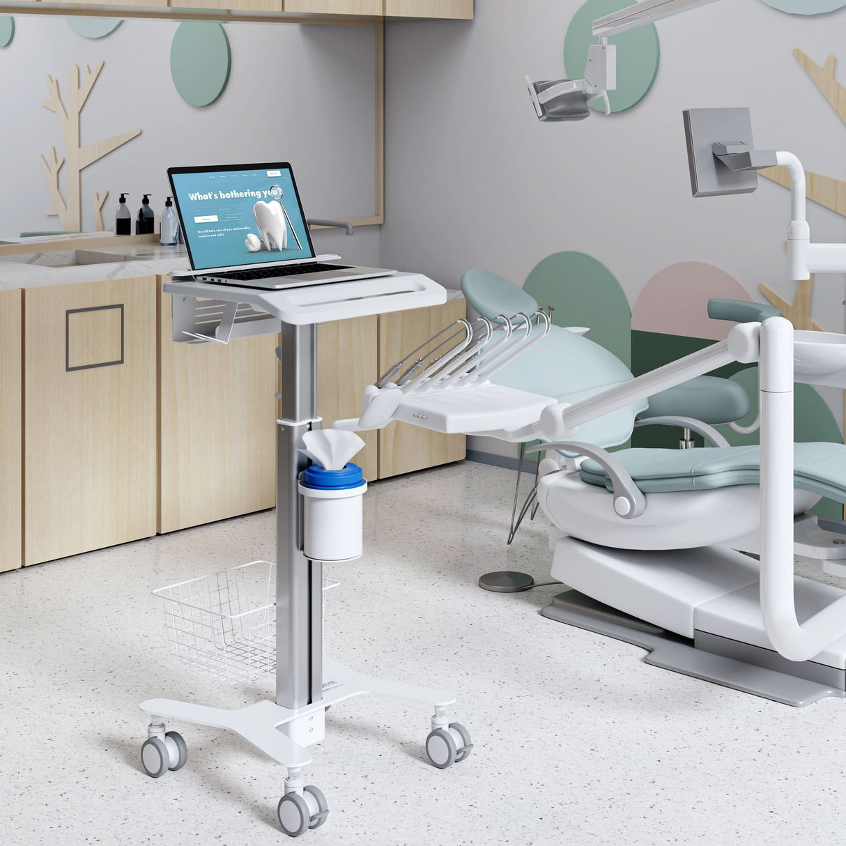 Mobile Standing Desk - MedHub Height Adjustable Laptop Cart with Security Bar - Mount-It! - MI-16030