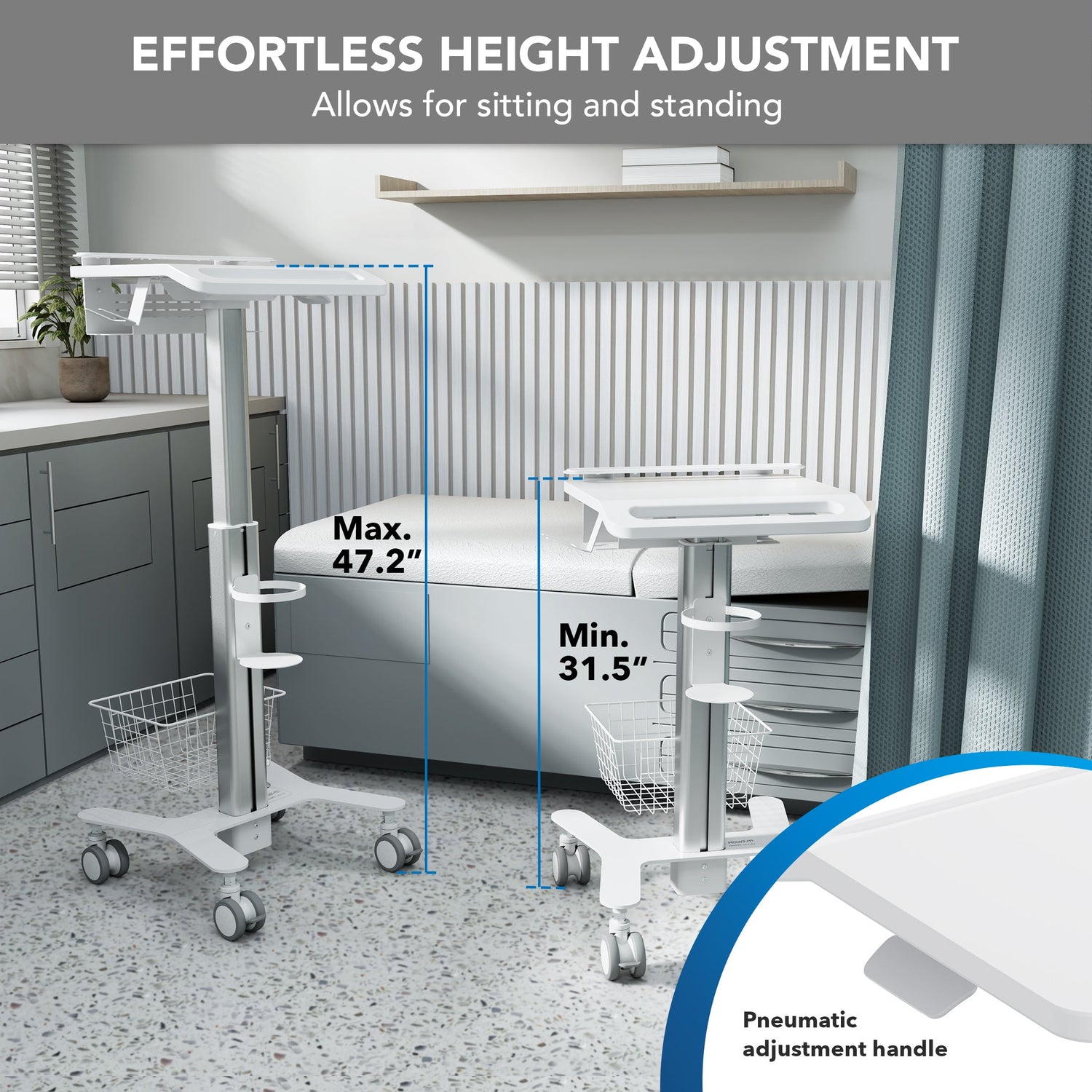 Mobile Standing Desk - MedHub Height Adjustable Laptop Cart with Security Bar - Mount-It! - MI-16030