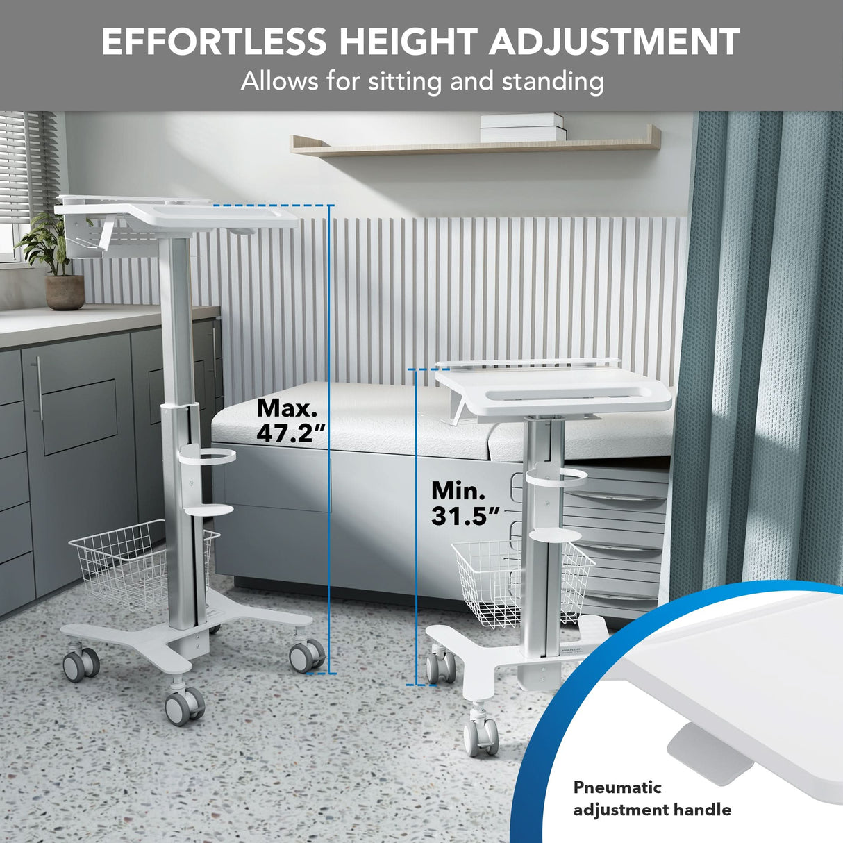 Mobile Standing Desk - MedHub Height Adjustable Laptop Cart with Security Bar - Mount-It! - MI-16030
