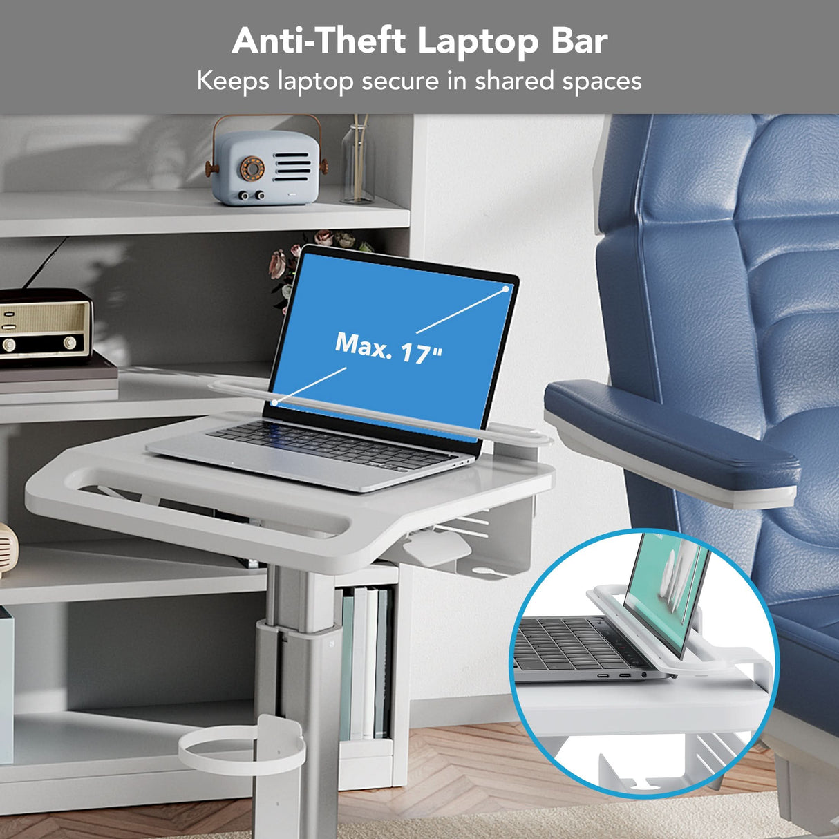 Mobile Standing Desk - MedHub Height Adjustable Laptop Cart with Security Bar - Mount-It! - MI-16030