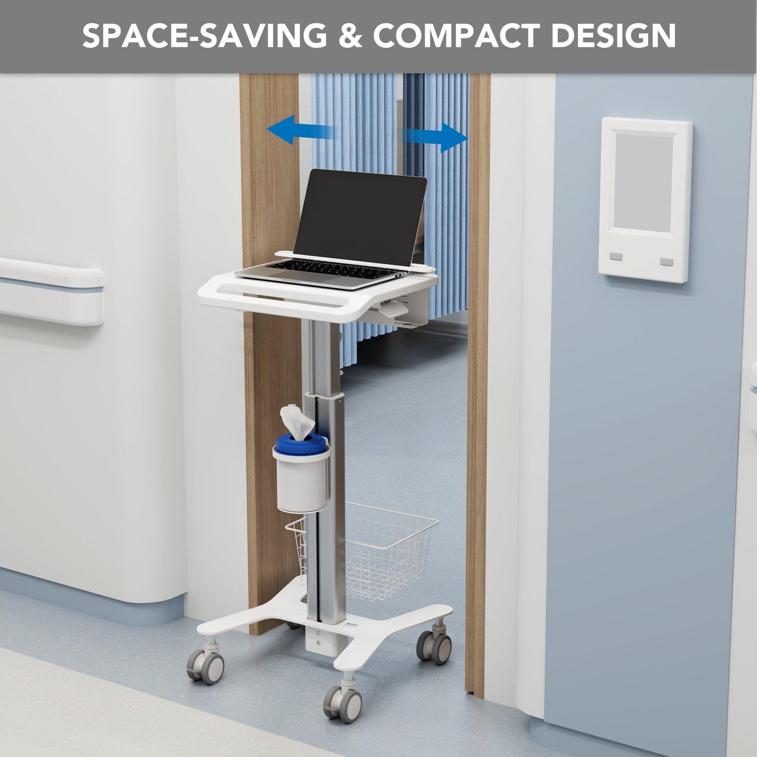 Mobile Standing Desk - MedHub Height Adjustable Laptop Cart with Security Bar - Mount-It! - MI-16030