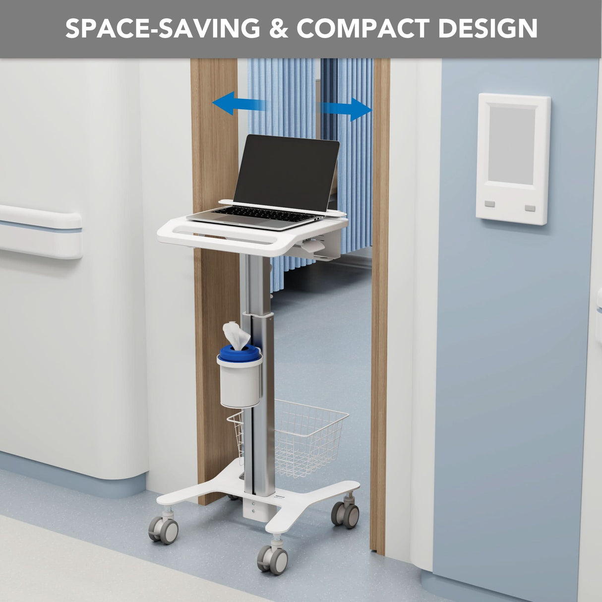 Mobile Standing Desk - MedHub Height Adjustable Laptop Cart with Security Bar - Mount-It! - MI-16030