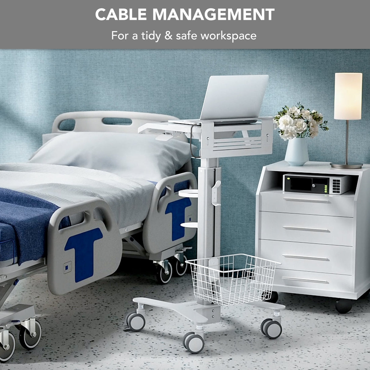 MedHub Height Adjustable Laptop Cart with Security Bar Mobile Standing Desk - MedHub Height Adjustable Laptop Cart with Security Bar - Mount-It! - MI-16030