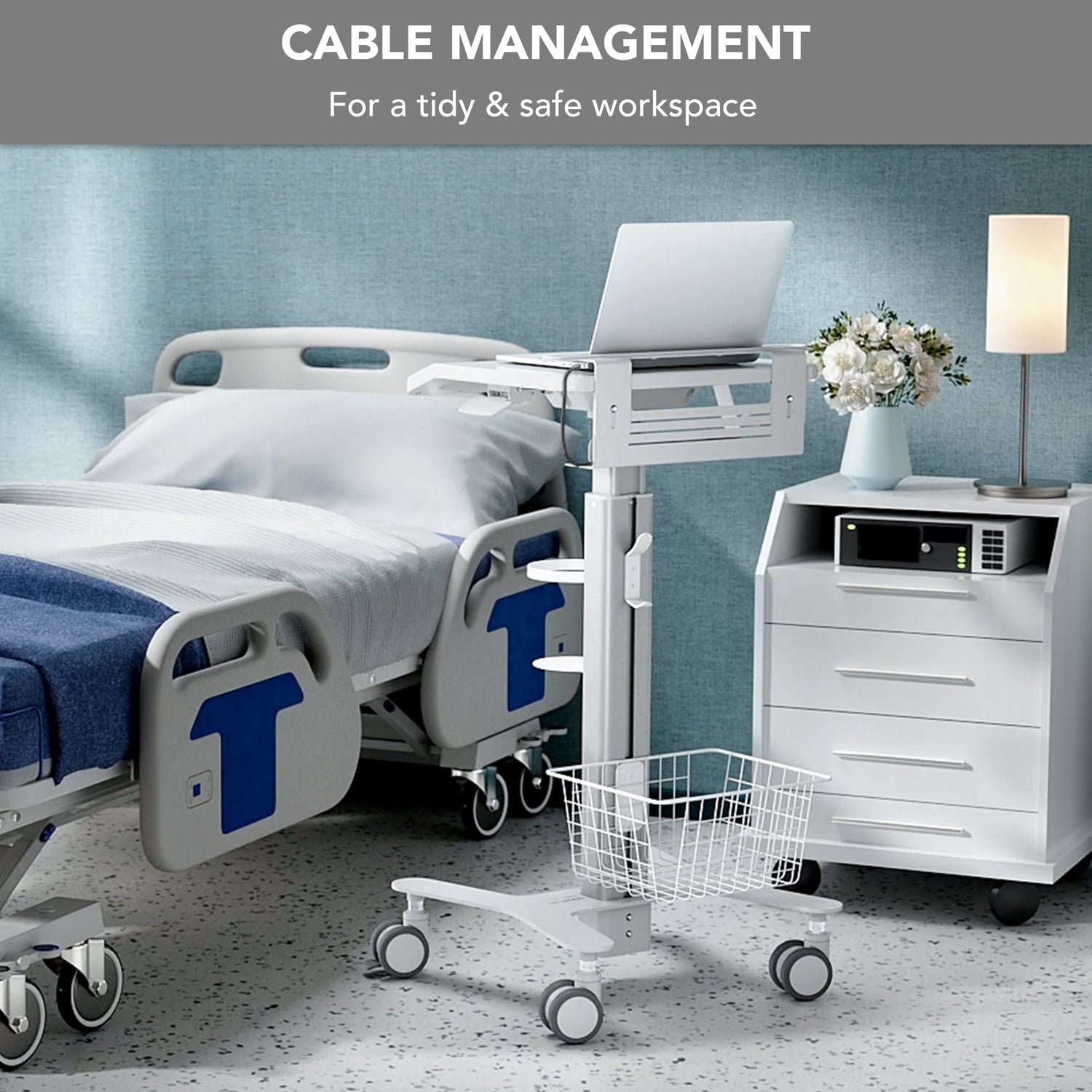 Mobile Standing Desk - MedHub Height Adjustable Laptop Cart with Security Bar - Mount-It! - MI-16030