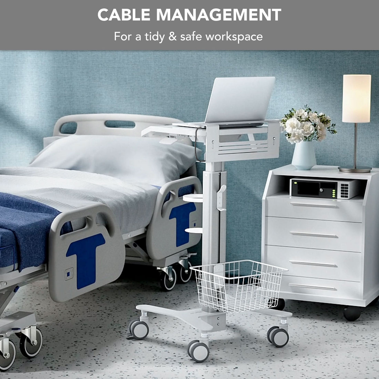 Mobile Standing Desk - MedHub Height Adjustable Laptop Cart with Security Bar - Mount-It! - MI-16030