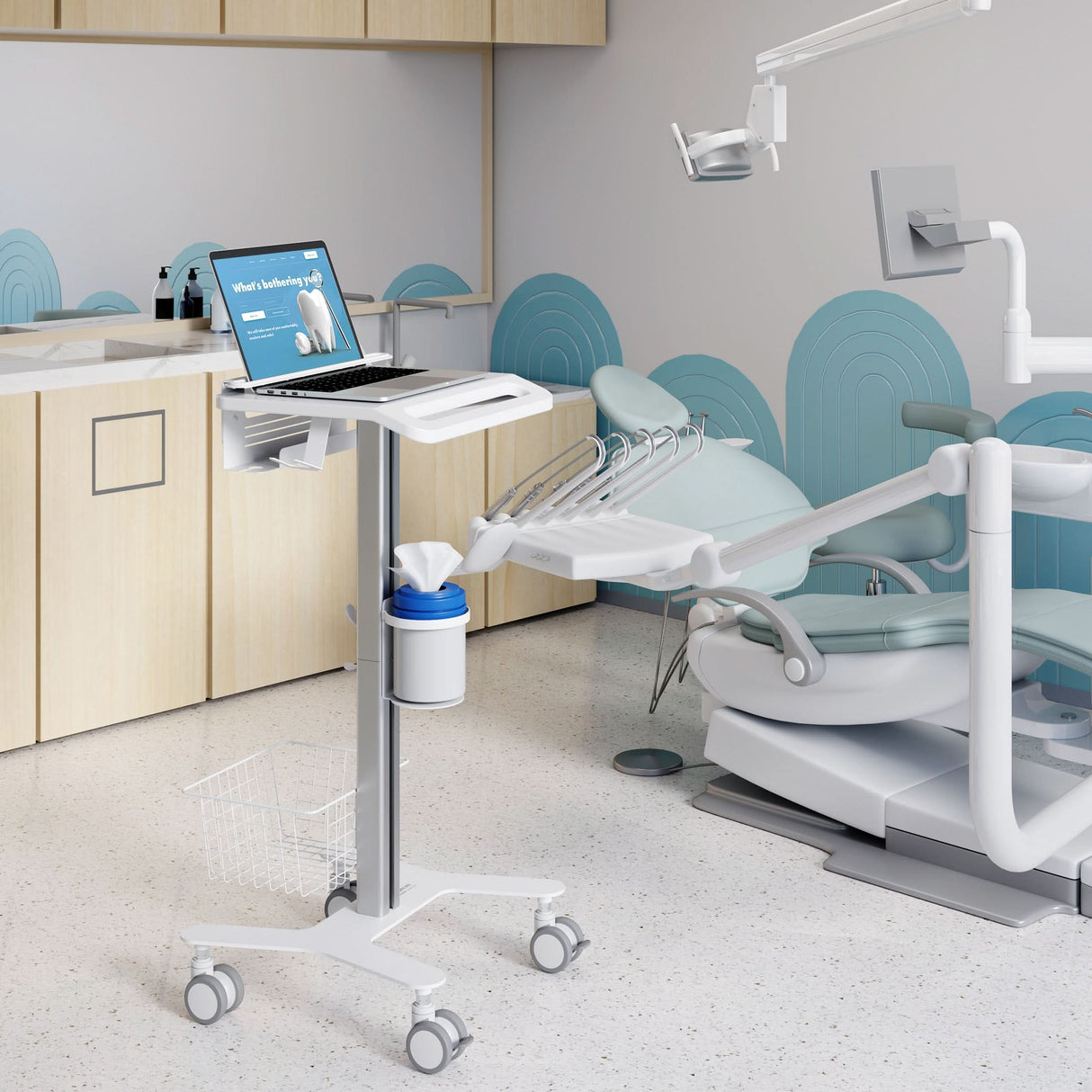 Mobile Standing Desk - MedHub Laptop Cart with Security Bar - Mount-It! - MI-16029