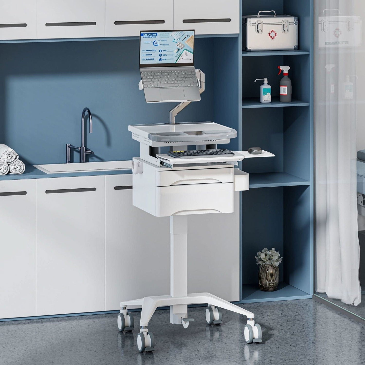- MedHub Mobile Workstation with Drawers and Laptop Arm - Mount-It! - MI-16027