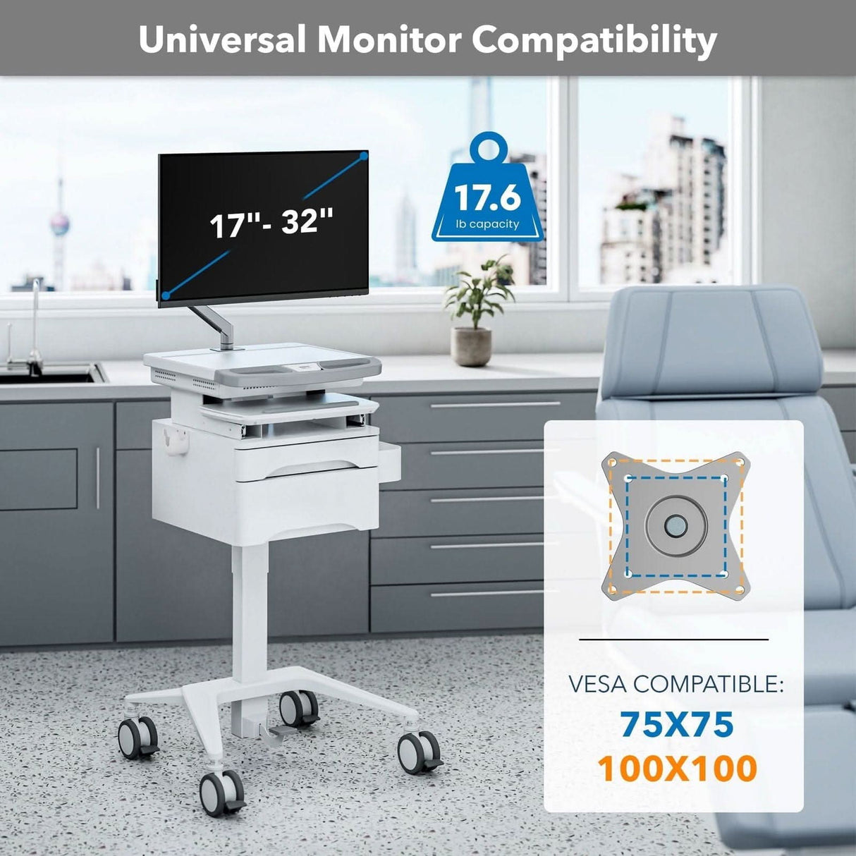 - MedHub Mobile Workstation with Drawers and Monitor Arm - Mount-It! - MI-16026