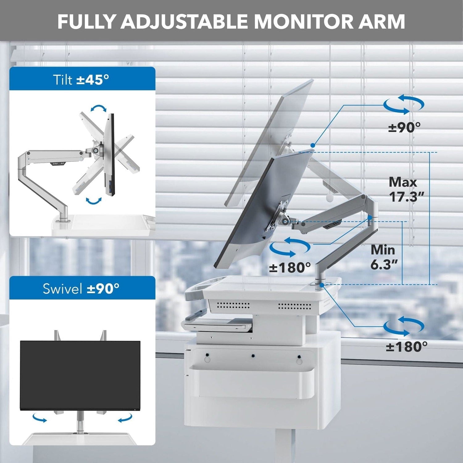 - MedHub Mobile Workstation with Drawers and Monitor Arm - Mount-It! - MI-16026