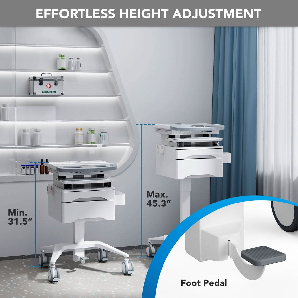 - MedHub Mobile Workstation with Drawers and Monitor Arm - Mount-It! - MI-16026