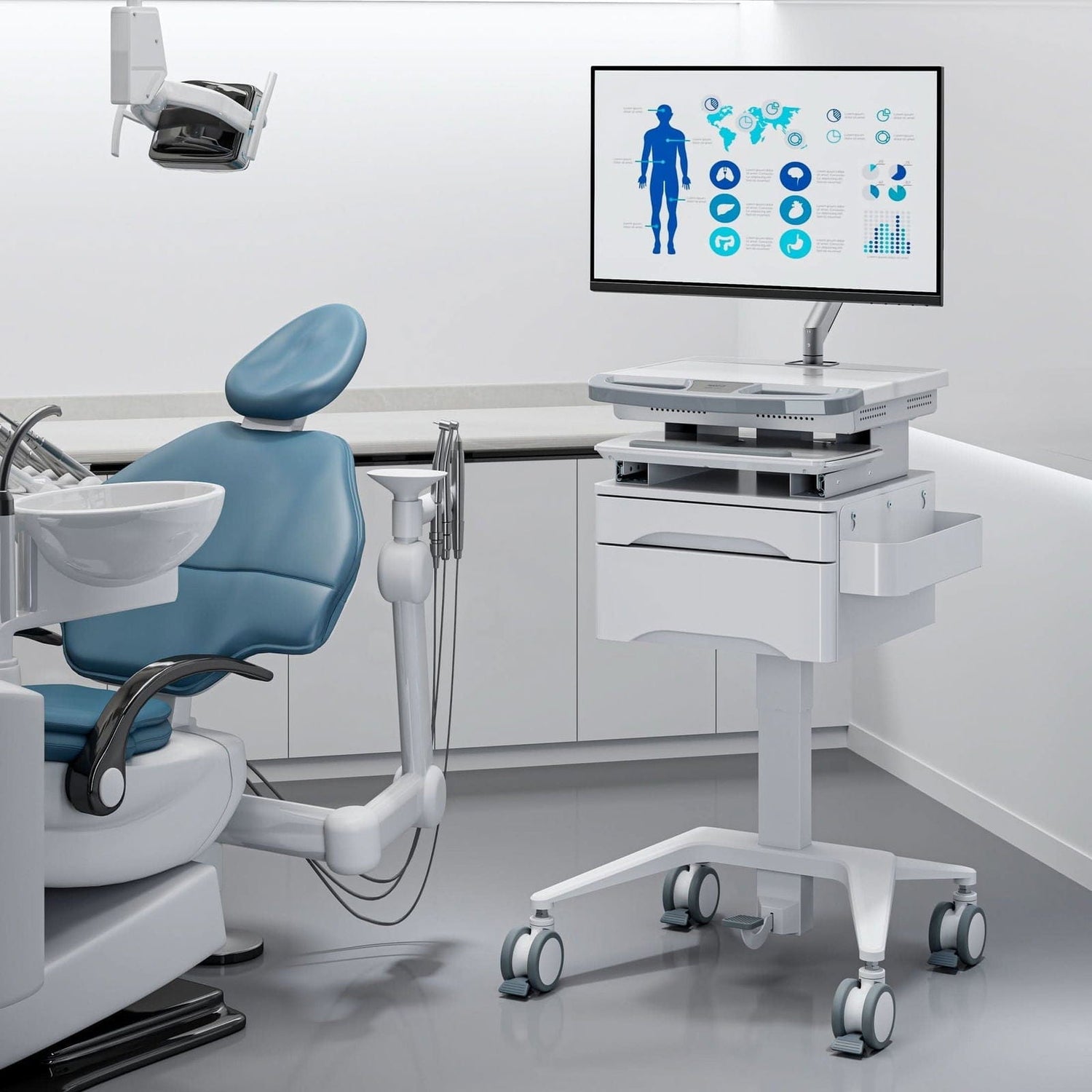- MedHub Mobile Workstation with Drawers and Monitor Arm - Mount-It! - MI-16026