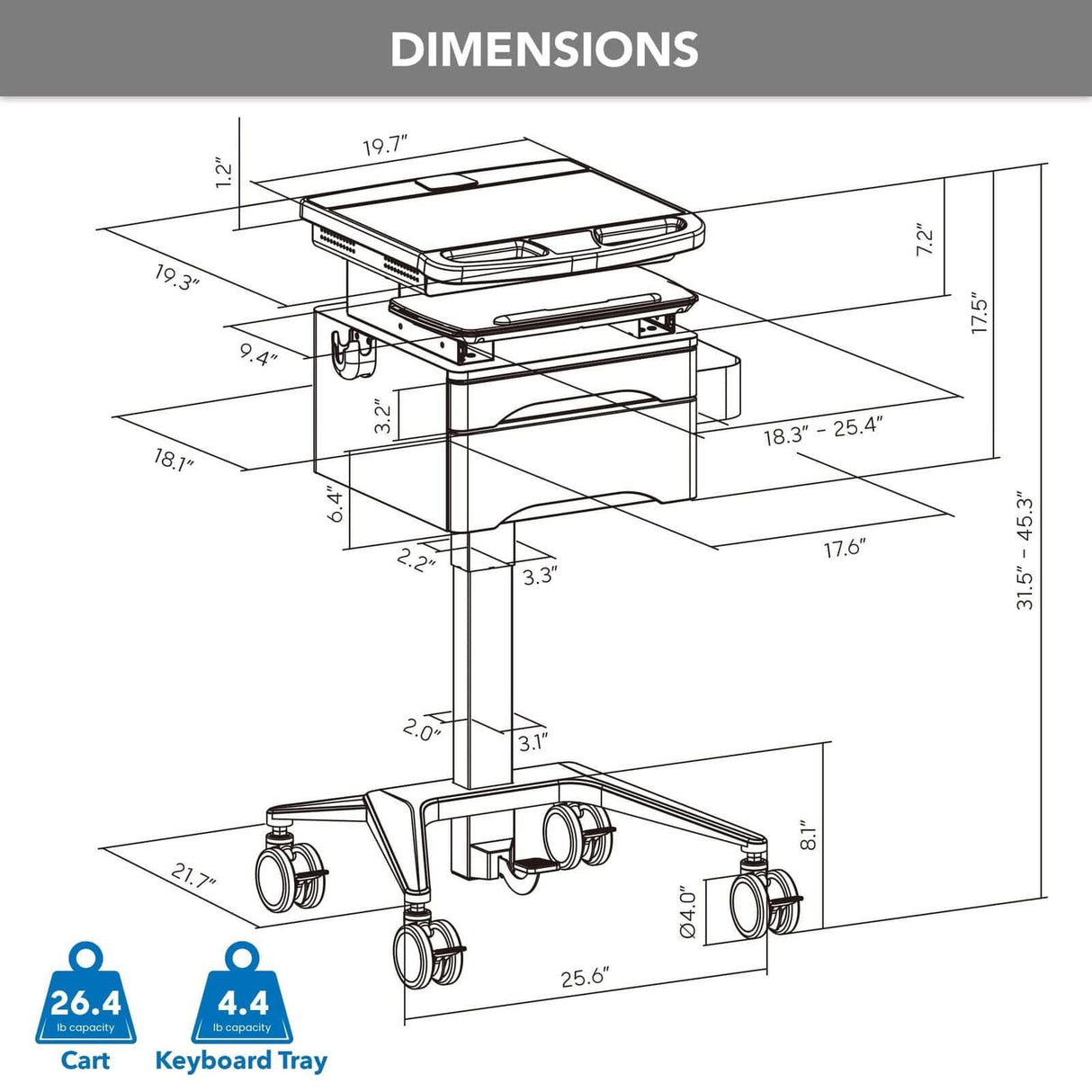 - MedHub Mobile Workstation with Drawers and Monitor Arm - Mount-It! - MI-16026