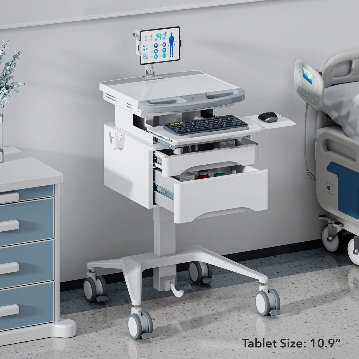 MedHub Mobile Workstation with Drawers and Tablet Arm - MedHub Mobile Workstation with Drawers and Tablet Arm - Mount-It! - MI-16028