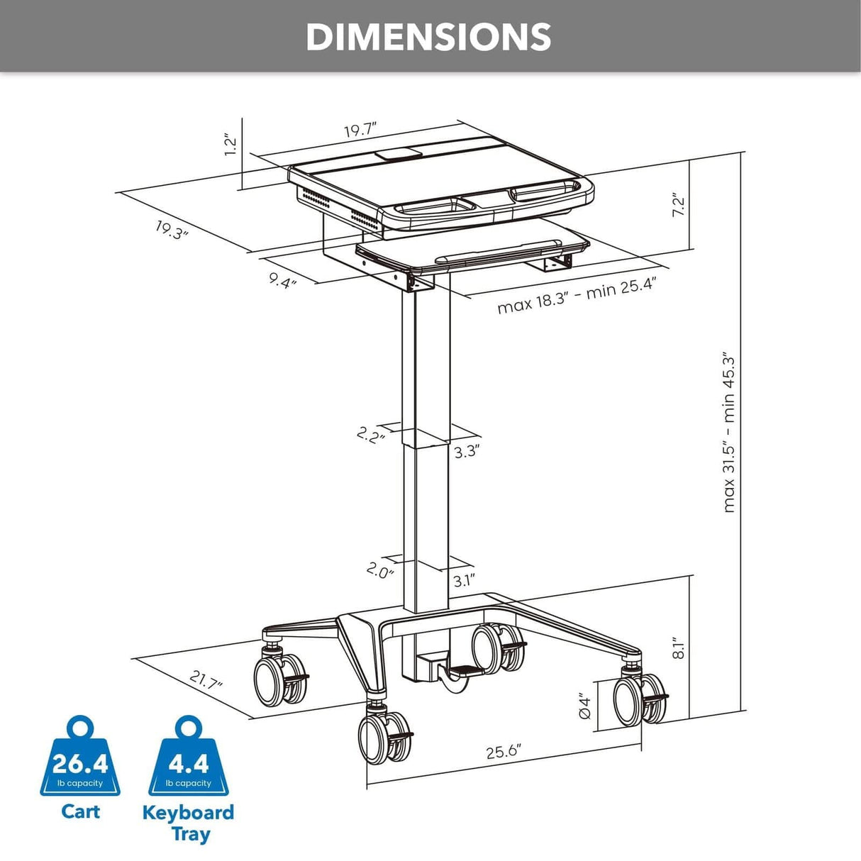 - MedHub Mobile Workstation with Monitor Arm - Mount-It! - MI-16016