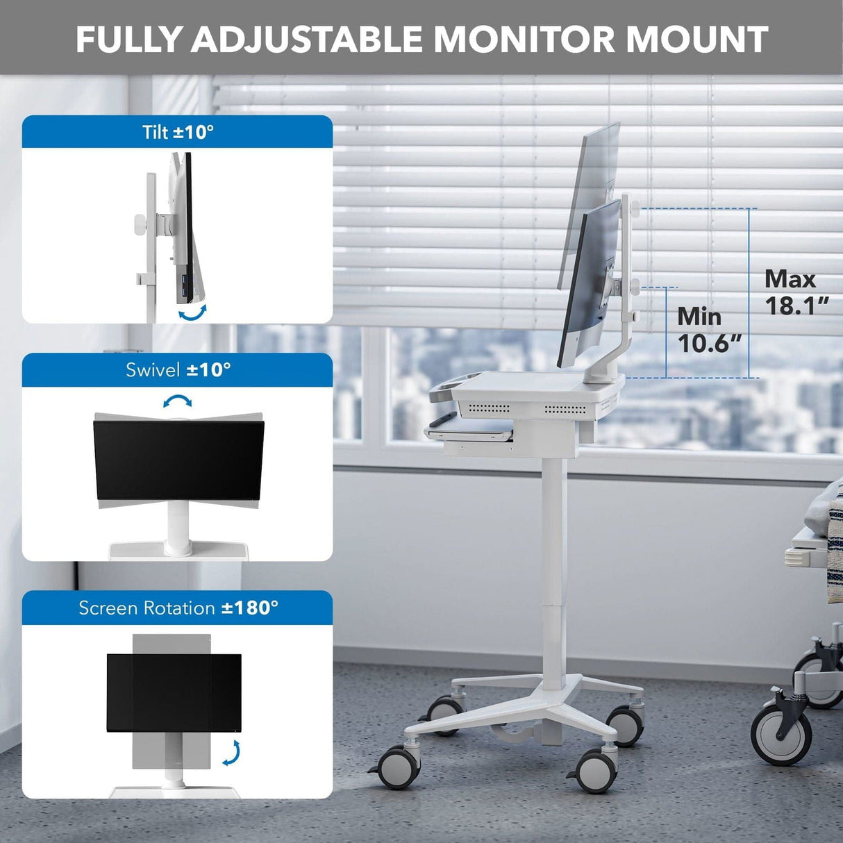 MedHub Mobile Workstation with Monitor Mount - MedHub Mobile Workstation with Monitor Mount - Mount-It! - MI-16015