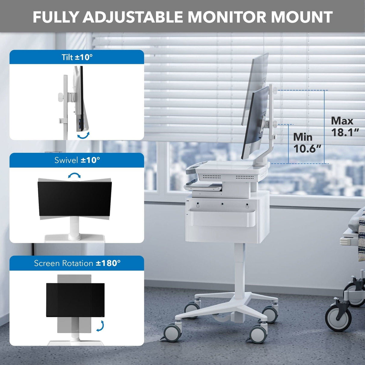 Monitor Mount for MedHub Mobile Workstations Monitor Mount - Monitor Mount for MedHub Mobile Workstations - Mount-It! - MI-16005