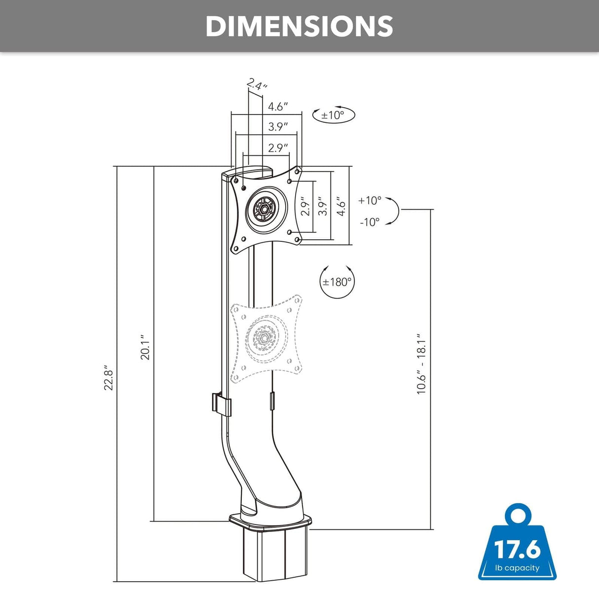 Monitor Mount for MedHub Mobile Workstations Monitor Mount - Monitor Mount for MedHub Mobile Workstations - Mount-It! - MI-16005