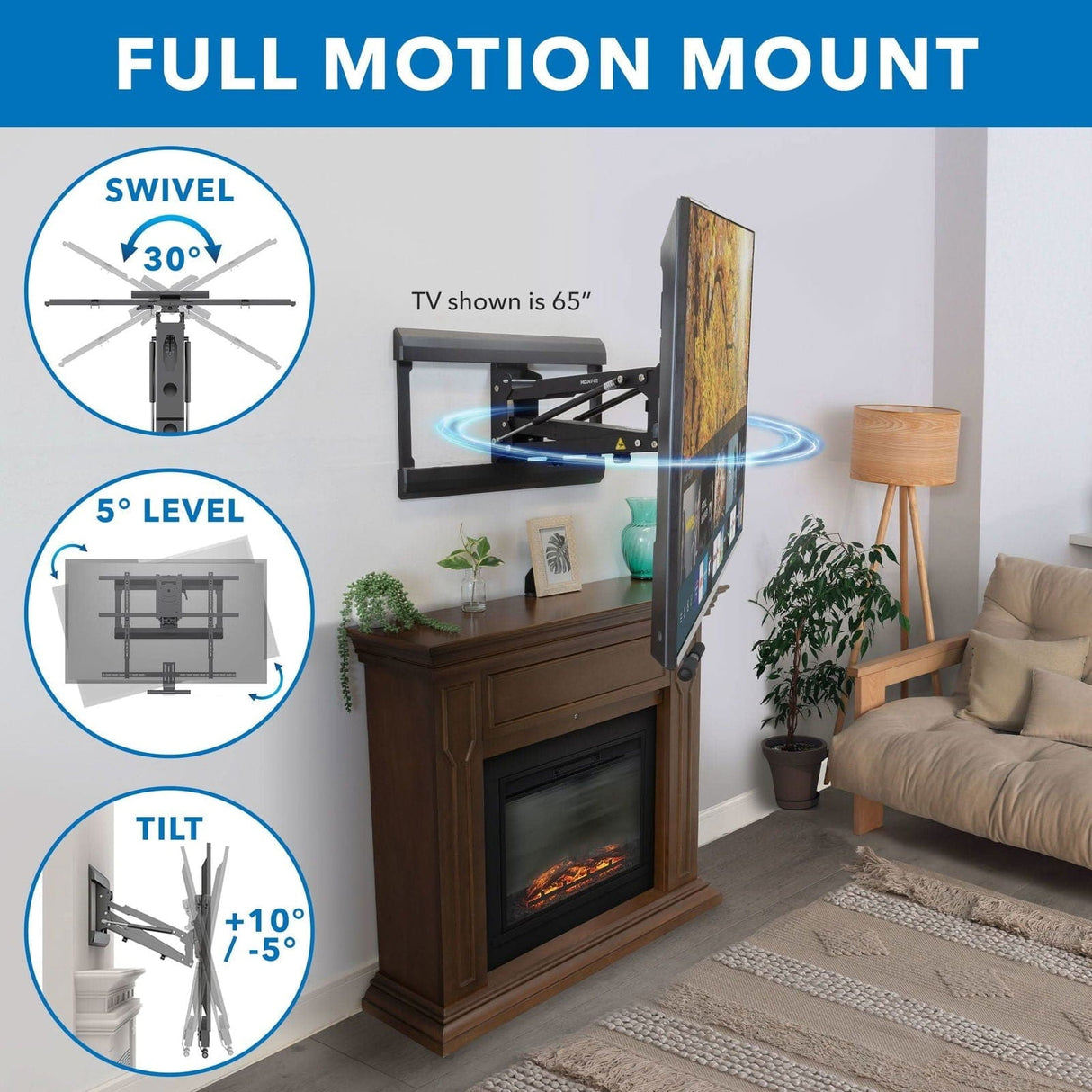 Pull Down Fireplace TV Mount - For TVs from 65" to 85" TV Mount - Pull Down Fireplace TV Mount - For TVs from 65" to 85" - Mount-It! - MI-384L