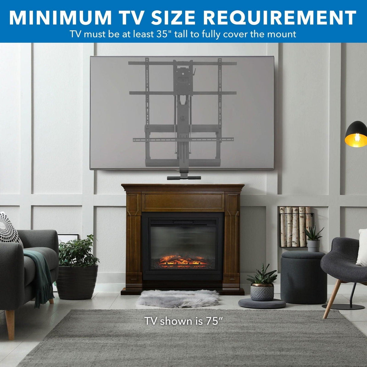 Pull Down Fireplace TV Mount - For TVs from 65" to 85" TV Mount - Pull Down Fireplace TV Mount - For TVs from 65" to 85" - Mount-It! - MI-384L