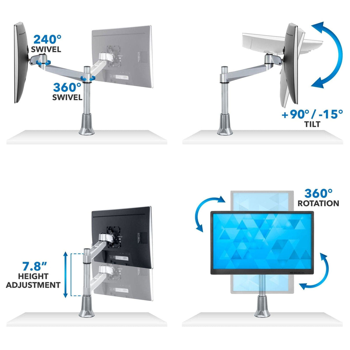 Adjustable Single Monitor Desk Mount Silver Monitor Mount - Adjustable Single Monitor Desk Mount - Mount-It! - MI-32111