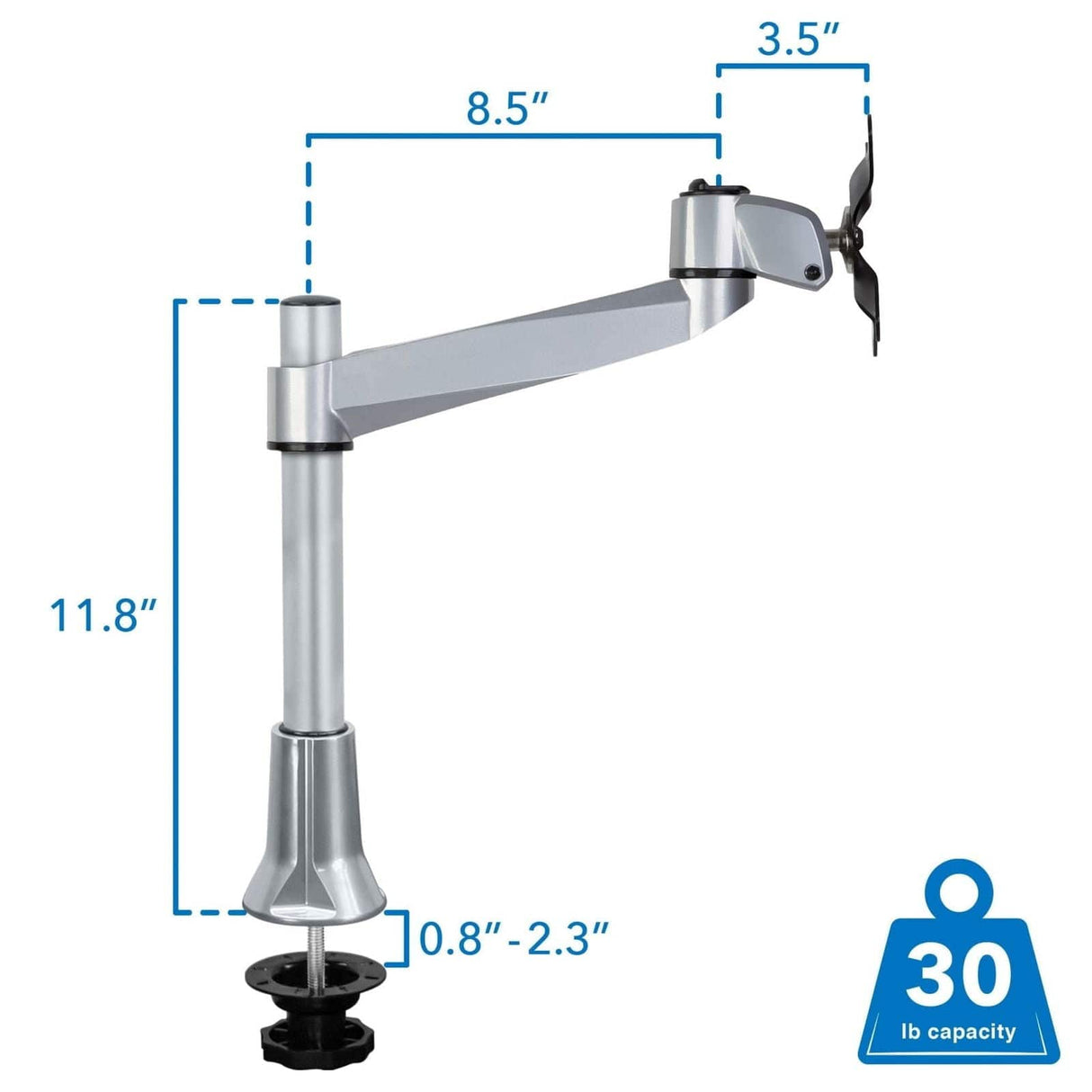 Adjustable Single Monitor Desk Mount Silver Monitor Mount - Adjustable Single Monitor Desk Mount - Mount-It! - MI-32111