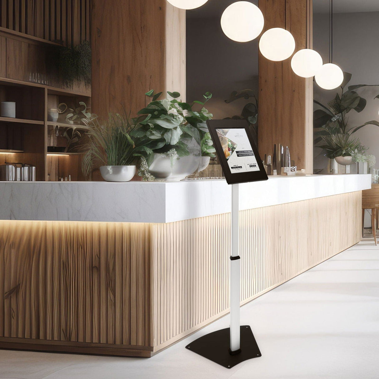 Anti-Theft Tablet Floor Stand with Height Adjustment Silver Tablet Stand - Anti-Theft Tablet Floor Stand with Height Adjustment - Mount-It! - MI-3783_G10