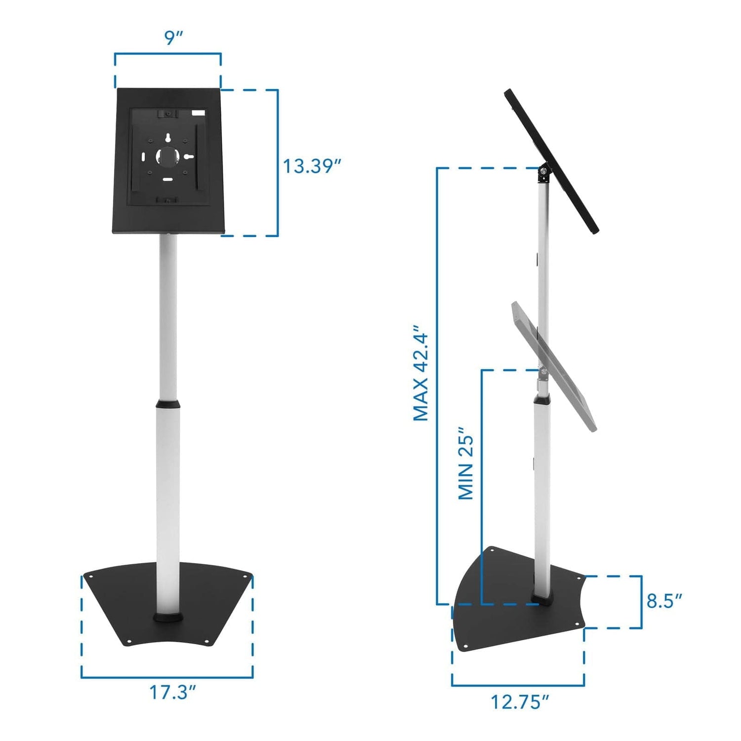 Silver Tablet Stand - Anti-Theft Tablet Floor Stand with Height Adjustment - Mount-It! - MI-3783_G10