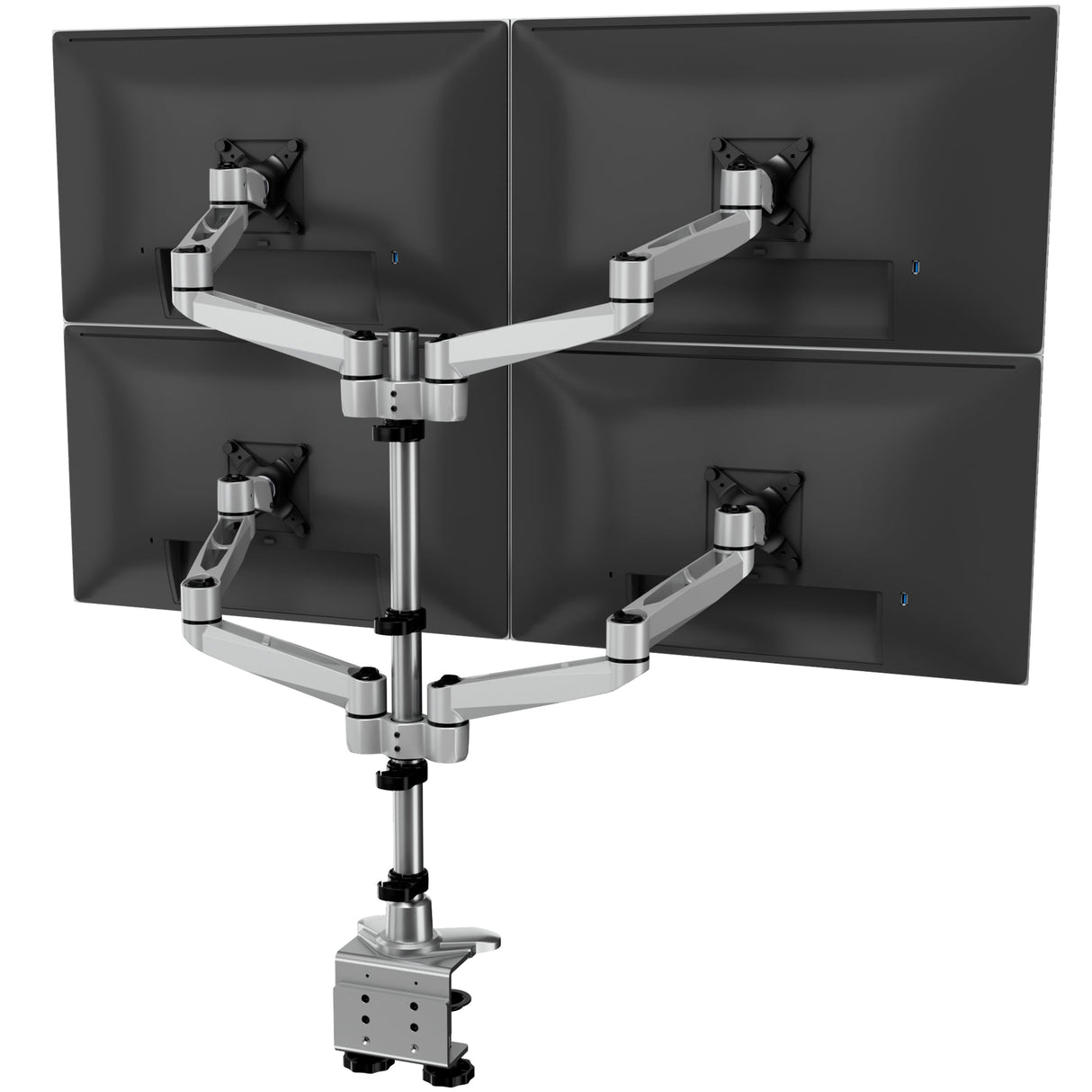 Full Motion Quad Monitor Desk Mount Silver Monitor Mount - CLiX Series Full Motion Quad Monitor Desk Mount - Mount-It! - MI-63156