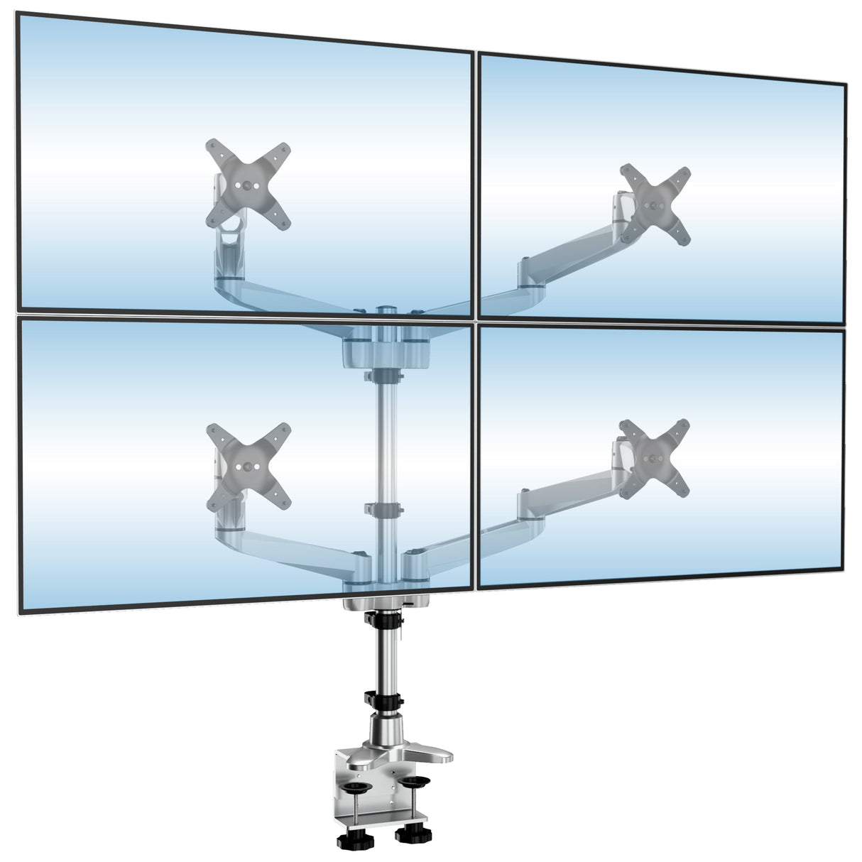 Full Motion Quad Monitor Desk Mount Silver Monitor Mount - CLiX Series Full Motion Quad Monitor Desk Mount - Mount-It! - MI-63156
